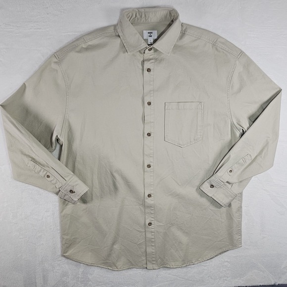 Mode of One Other - Mode of‎ One Relaxed Fit Caspian Dark Ecru Button Front Shirt Large